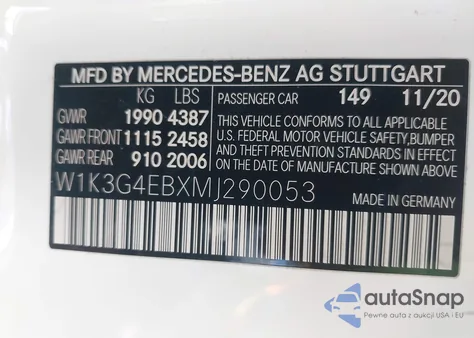 2021 Mercedes-Benz A 220 from USA, damaged, VIN W1K3G4EBXMJ290053